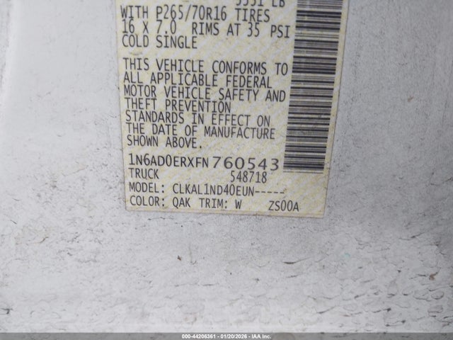 1N6AD0ERXFN760543 Nissan FRONTIER S