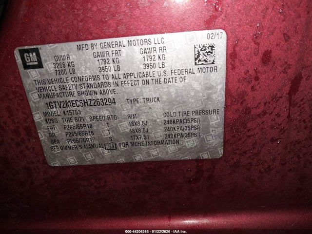 Продаж на аукціоні авто 2017 Gmc Sierra 1500 Sle, vin: 1GTV2MEC5HZ263294, номер лоту: 44206368