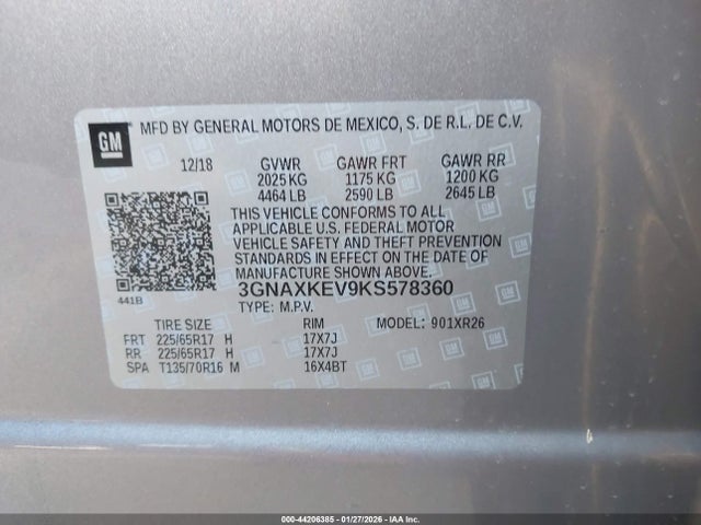 3GNAXKEV9KS578360 Chevrolet EQUINOX LT