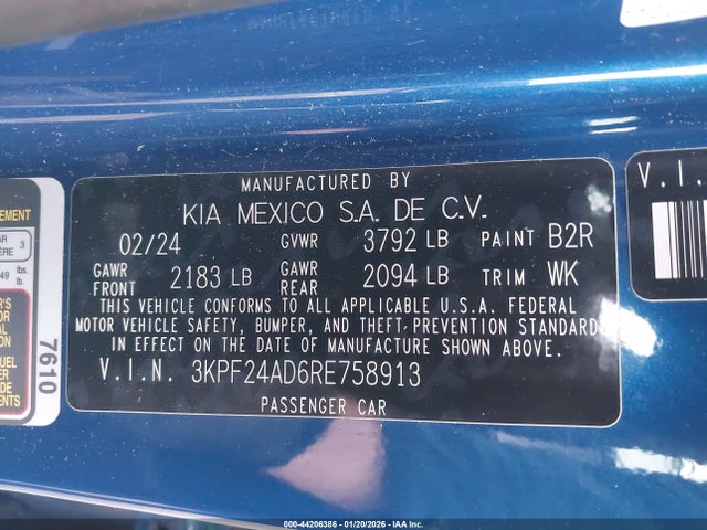 3KPF24AD6RE758913 KIA Forte Lxs