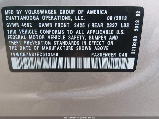 2014 VOLKSWAGEN PASSAT 1VWCN7A31EC013469 Photo 8