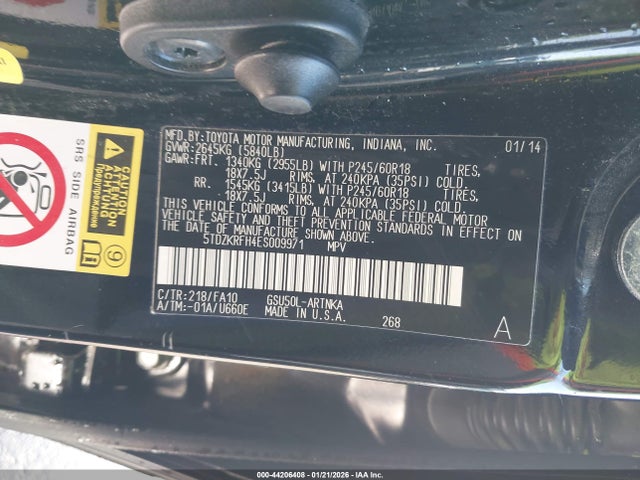 Toyota Highlander Le Plus V6 2014 5TDZKRFH4ES009971 Image 9