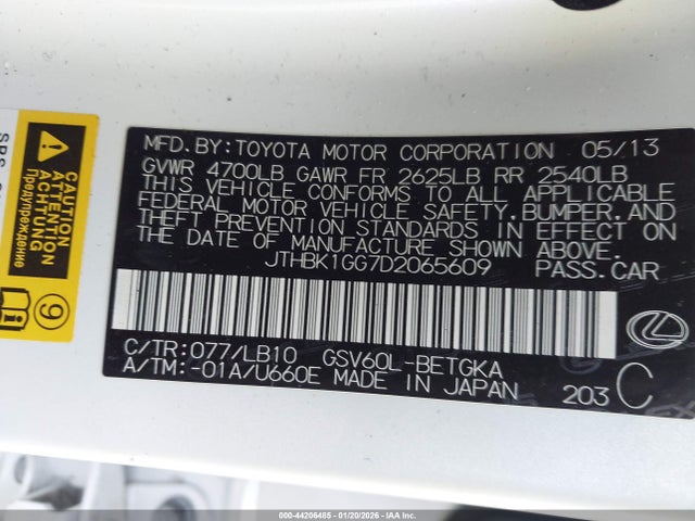 44206485 :رقم المزاد ، JTHBK1GG7D2065609 vin ، 2013 Lexus Es 350 مزاد بيع