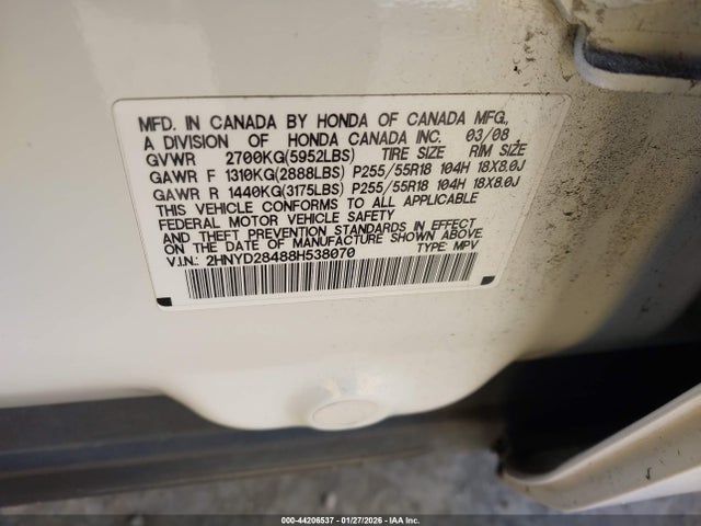 2008 ACURA MDX 2HNYD28488H538070 Photo 8