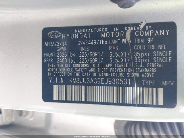 KM8JU3AG9EU930531 Hyundai TUCSON SE
