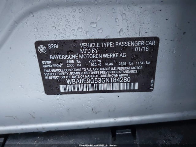 WBA8E9G53GNT84280 BMW 328I