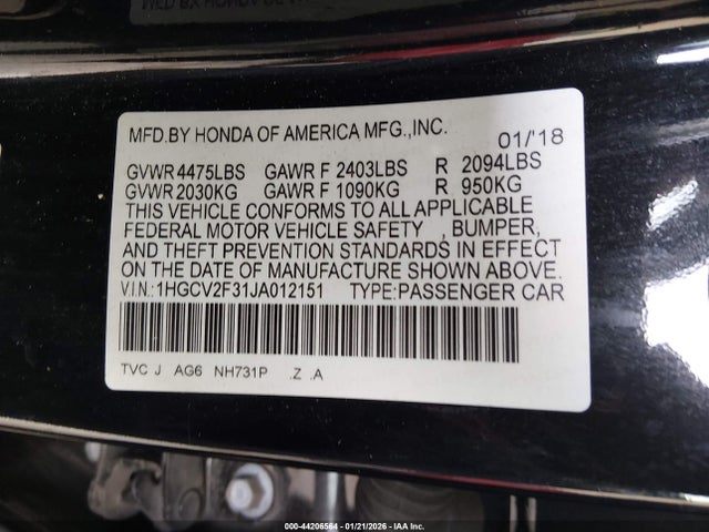 1HGCV2F31JA012151 Honda Accord Sport 2.0t