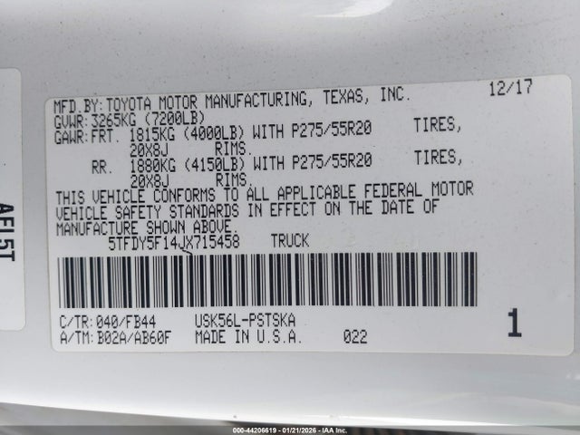 5TFDY5F14JX715458 Toyota Tundra Sr5 5.7l V8