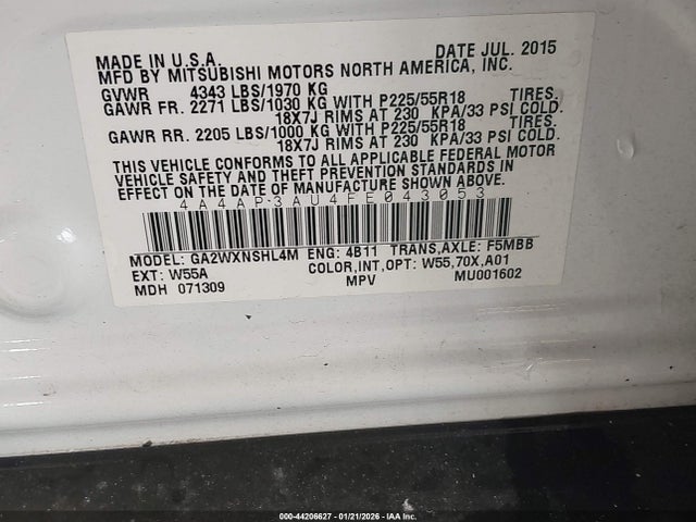 2015 MITSUBISHI OUTLANDER SPORT 4A4AP3AU4FE043053 Photo 8