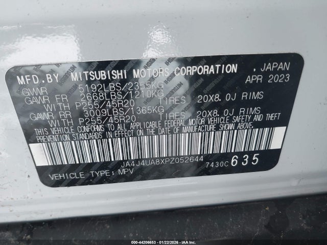 44206653 :رقم المزاد ، JA4J4UA8XPZ052644 vin ، 2023 Mitsubishi Outlander Se 2.5 S-awc مزاد بيع