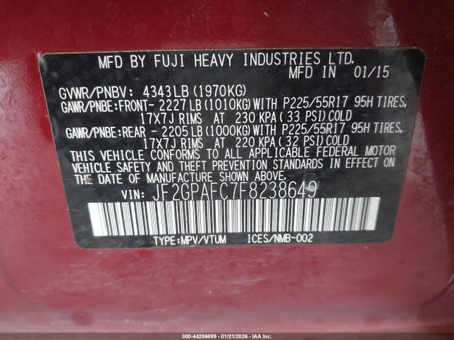 JF2GPAFC7F8238649 Subaru Xv Crosstrek 2.0i Premium