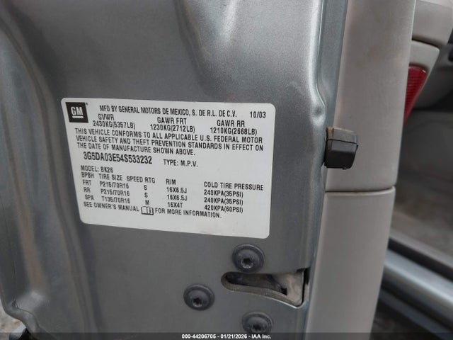 44206705 :رقم المزاد ، 3G5DA03E54S533232 vin ، 2004 Buick Rendezvous Cx مزاد بيع