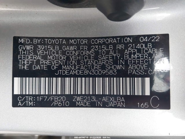 JTDEAMDE8N3009583 Toyota Corolla Hybrid Le