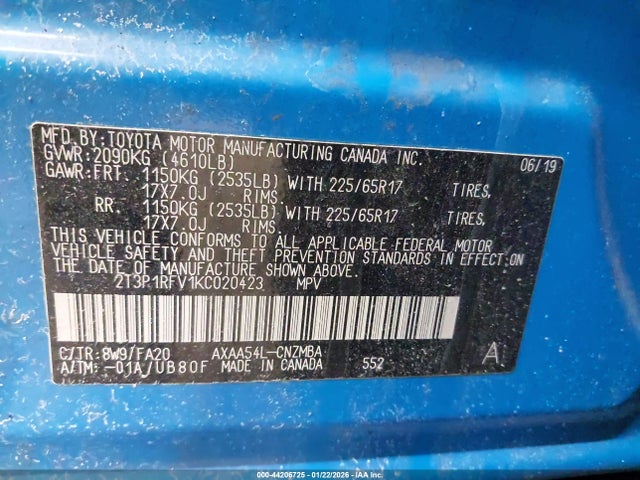 2T3P1RFV1KC020423 Toyota Rav4 Xle