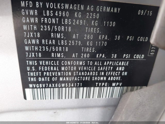 2016 VOLKSWAGEN TIGUAN WVGBV7AX8GW534171 Photo 8