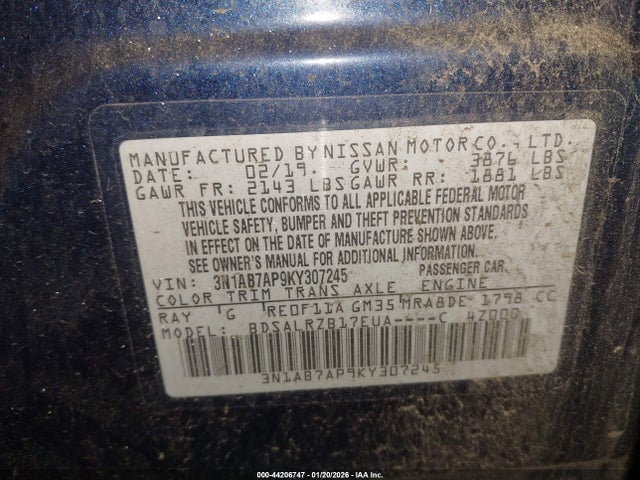 3N1AB7AP9KY307245 Nissan SENTRA SR