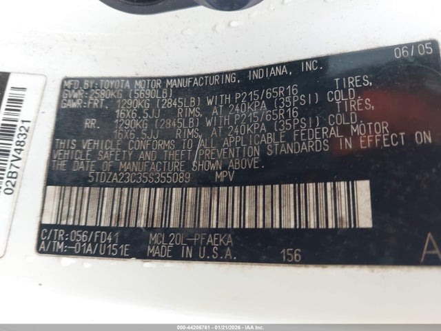 2005 TOYOTA SIENNA 5TDZA23C35S355089 Photo 8