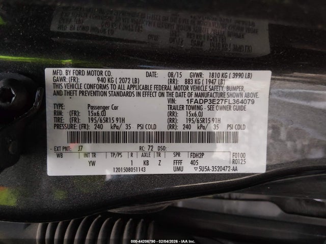 2015 FORD FOCUS 1FADP3E27FL364079 Photo 8