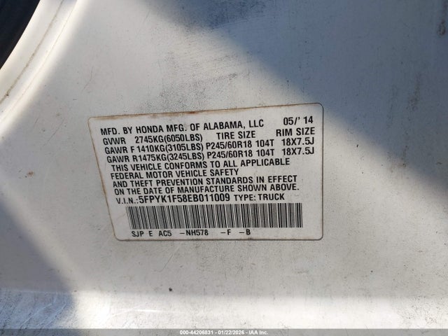 Honda Ridgeline Rtl 2014 5FPYK1F58EB011009 Image 9