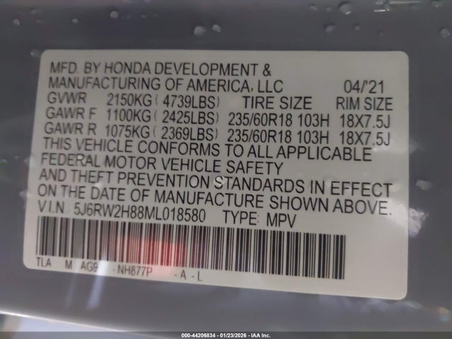 Honda Cr-v Awd Ex-l 2021 5J6RW2H88ML018580 Image 9