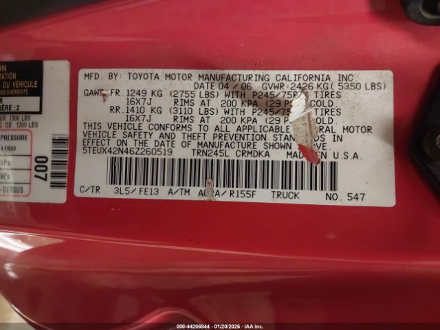 2006 TOYOTA TACOMA 5TEUX42N46Z260519 Photo 8