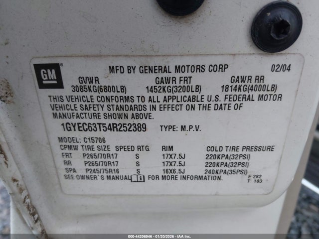 2004 CADILLAC ESCALADE 1GYEC63T54R252389 Photo 8