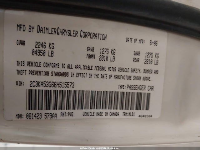 Продаж на аукціоні авто 2006 Chrysler 300 Touring, vin: 2C3KA53G66H515573, номер лоту: 44206984