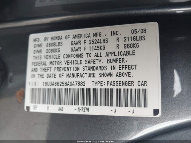 2008 ACURA TL 19UUA66258A047882 Photo 8