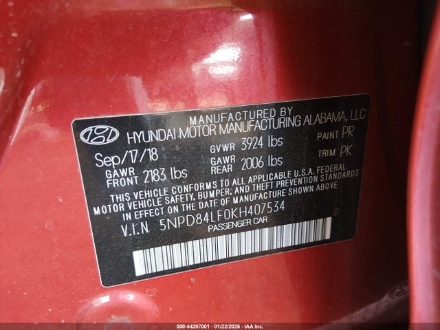 Hyundai ELANTRA SEL 2019 5NPD84LF0KH407534 Image 8