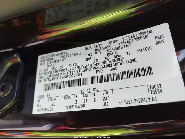 2019 FORD F-150 1FTEW1E49KFB90001 Photo 8