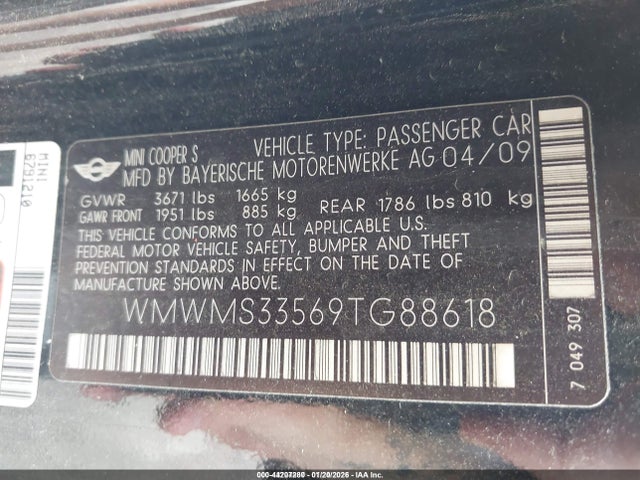 2009 MINI COOPER S WMWMS33569TG88618 Photo 8