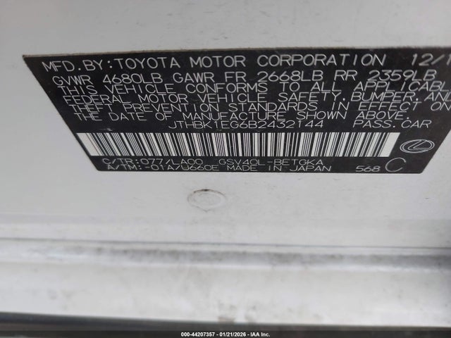 2011 LEXUS ES 350 JTHBK1EG6B2432144 Photo 8