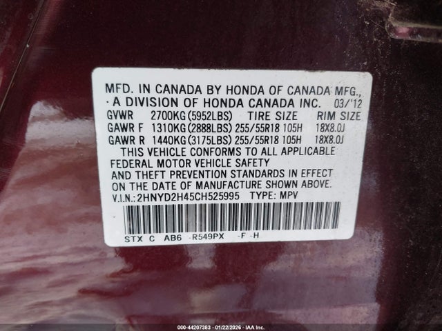 2012 ACURA MDX 2HNYD2H45CH525995 Photo 8