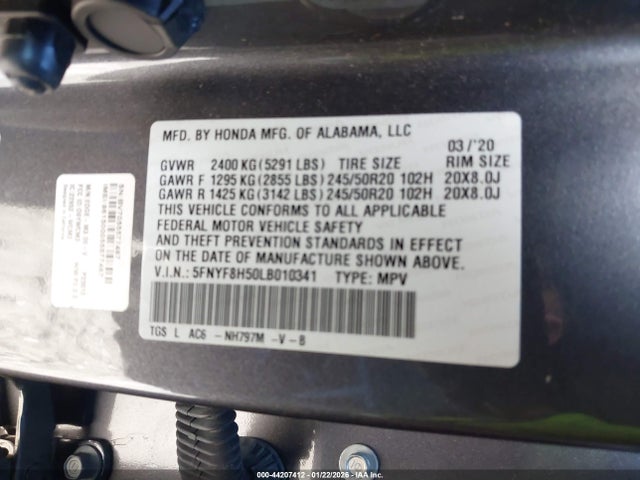 5FNYF8H50LB010341 Honda Passport Awd Ex-l