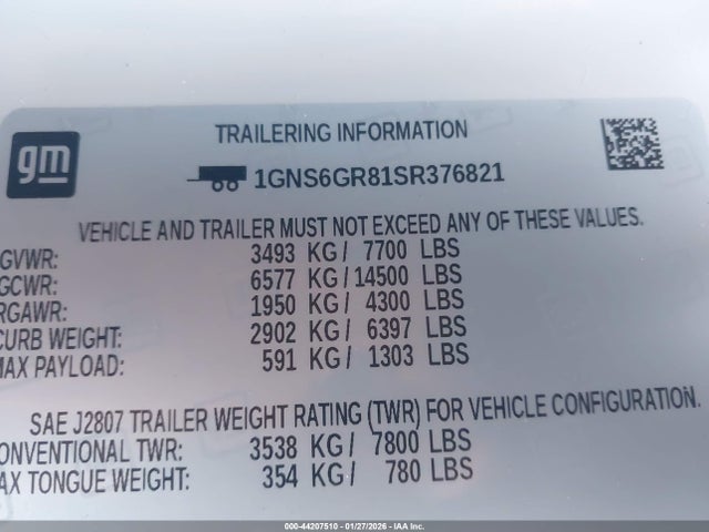 1GNS6GR81SR376821 Chevrolet Suburban 4wd High Country