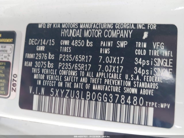 5XYZU3LB0GG378480 Hyundai Santa Fe Sport 2.4l