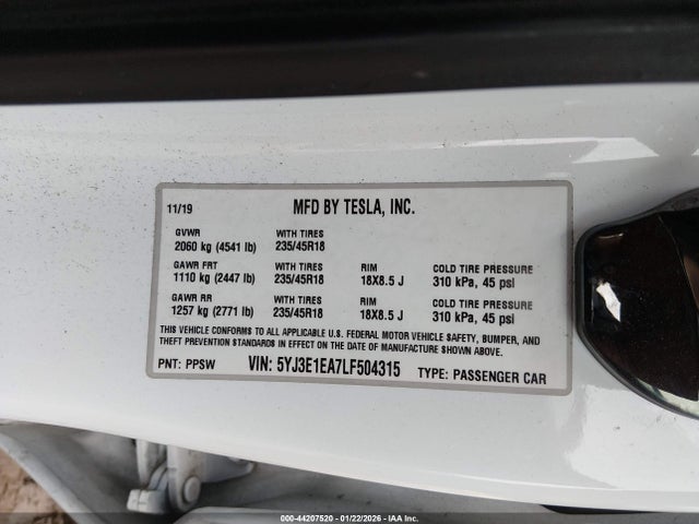 2020 TESLA MODEL 3 5YJ3E1EA7LF504315 Photo 8