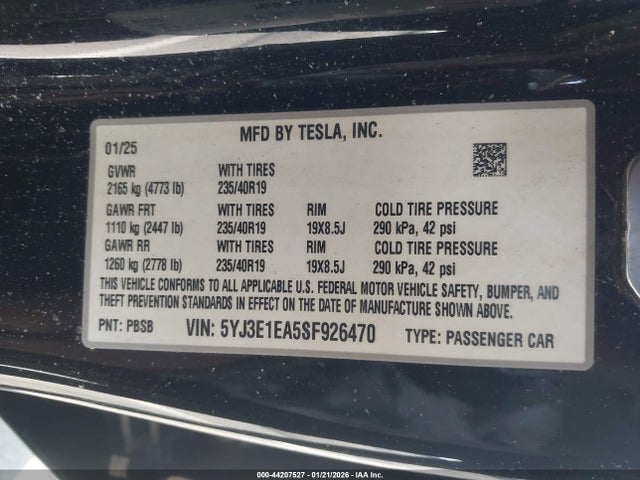 Aukcja sprzedaży 2025 Tesla Model 3 Long Range Rear-wheel Drive/standard Rear-wheel Drive, vin: 5YJ3E1EA5SF926470, numer aukcji: 44207527