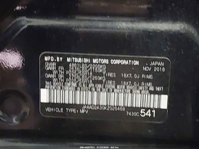 2019 MITSUBISHI OUTLANDER JA4AD2A30KZ025468 Photo 8