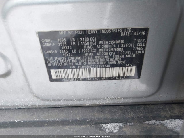 Продажа на аукционе авто 2016 Subaru Outback 2.5i Limited, vin: 4S4BSBNC2G3353748, номер лота: 44207536