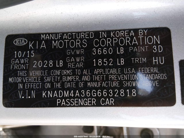 KNADM4A36G6632818 KIA RIO LX