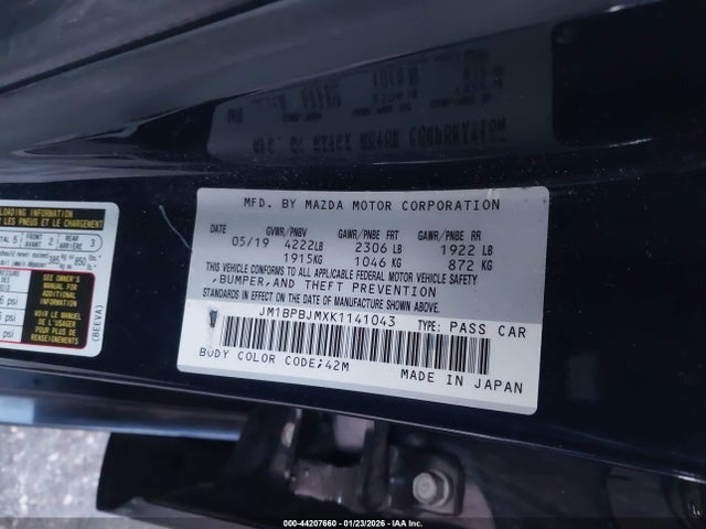 2019 Mazda Mazda3 მანქანა იყიდება აუქციონზე, vin: JM1BPBJMXK1141043, აუქციონის ნომერი: 44207660