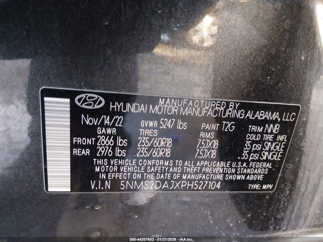44207682 :رقم المزاد ، 5NMS2DAJXPH527104 vin ، 2023 Hyundai Santa Fe Sel مزاد بيع