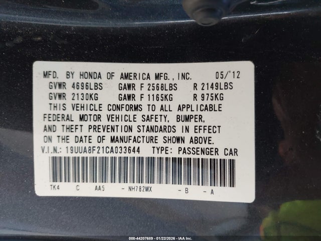 2012 ACURA TL 19UUA8F21CA033644 Photo 8