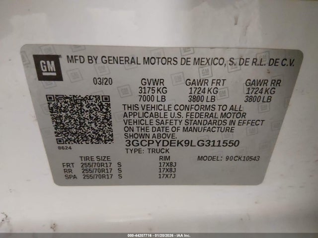 3GCPYDEK9LG311550 Chevrolet Silverado 1500 4wd Short Bed Lt