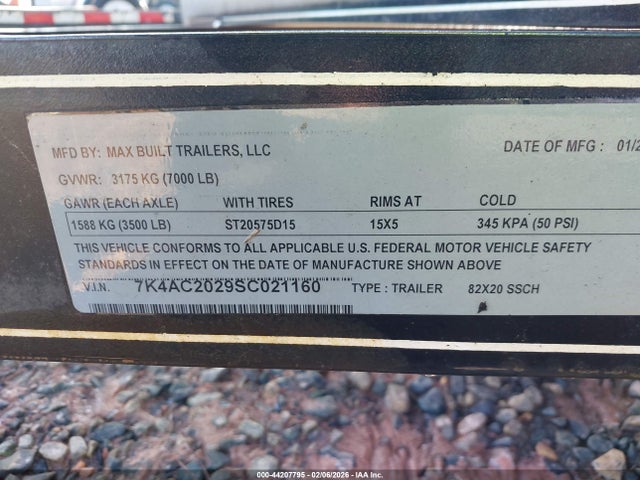 Aukcja sprzedaży 2025 Max Built Trailers 20' Car Hauler, vin: 7K4AC2029SC021160, numer aukcji: 44207795
