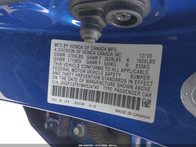 Honda Civic Lx 2021 2HGFC2F61MH524740 Image 9