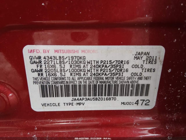 2011 MITSUBISHI OUTLANDER SPORT JA4AP3AU5BZ016870 Photo 8