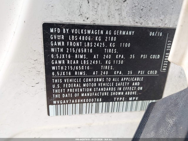 2017 VOLKSWAGEN TIGUAN WVGAV7AX8HK000768 Photo 8