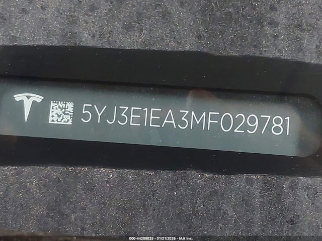 Продаж на аукціоні авто 2021 Tesla Model 3 Standard Range Plus Rear-wheel Drive, vin: 5YJ3E1EA3MF029781, номер лоту: 44208025